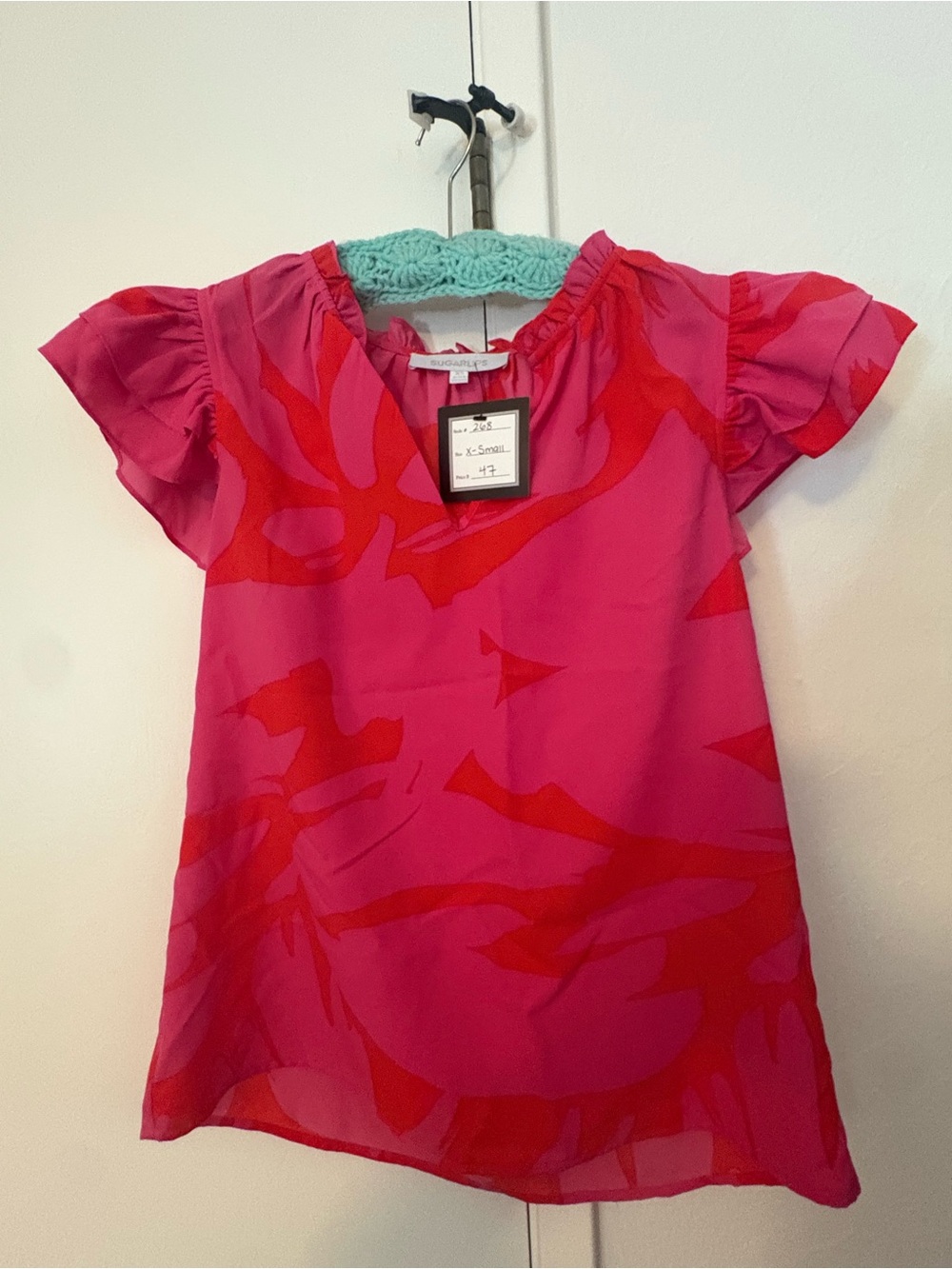 Sugarlips Fuchsia & Red Flutter Sleeve Tunic